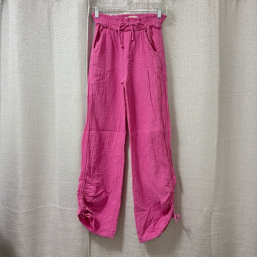 SO Goods for Life Women’s Wide Leg Pants XS Pink Gauze Paperbag Beach Boho Y2K